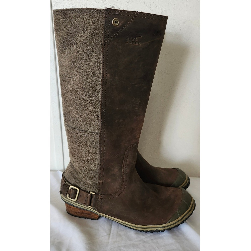 Sorel Slimpack Riding Boots Brown Leather Suede Tall Zip Equestrian Womens 10